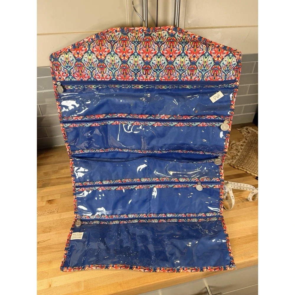 Vera Bradley Hanging Jewelry Organizer Travel Case Paisley Print Blue Quilted